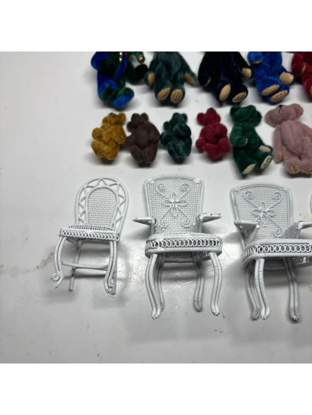 Lot of 12 Vintage Little Gem Miniature Teddy Bears Chu-Ming Wu 1995 Wire Chairs